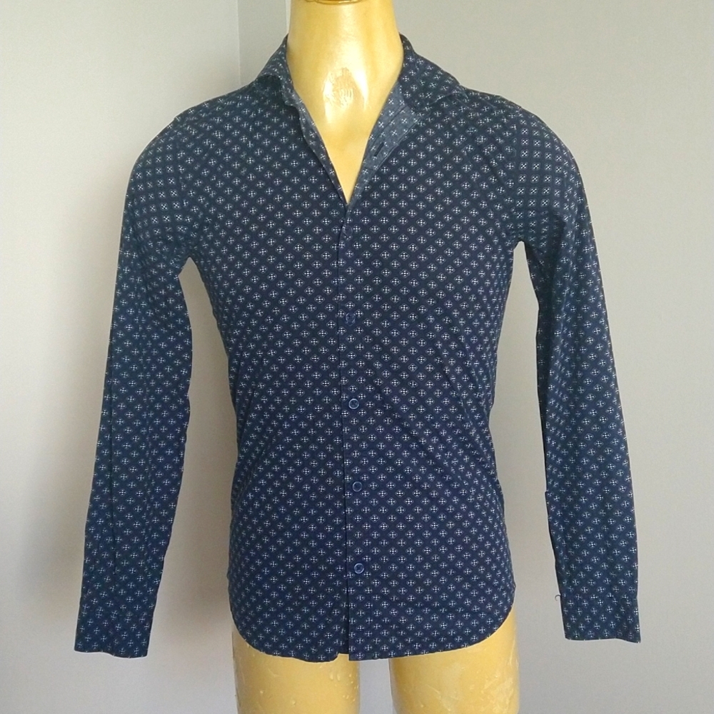 Armani Exchange Navy Blue Long Sleeve Button Down Collared Dress Shirt